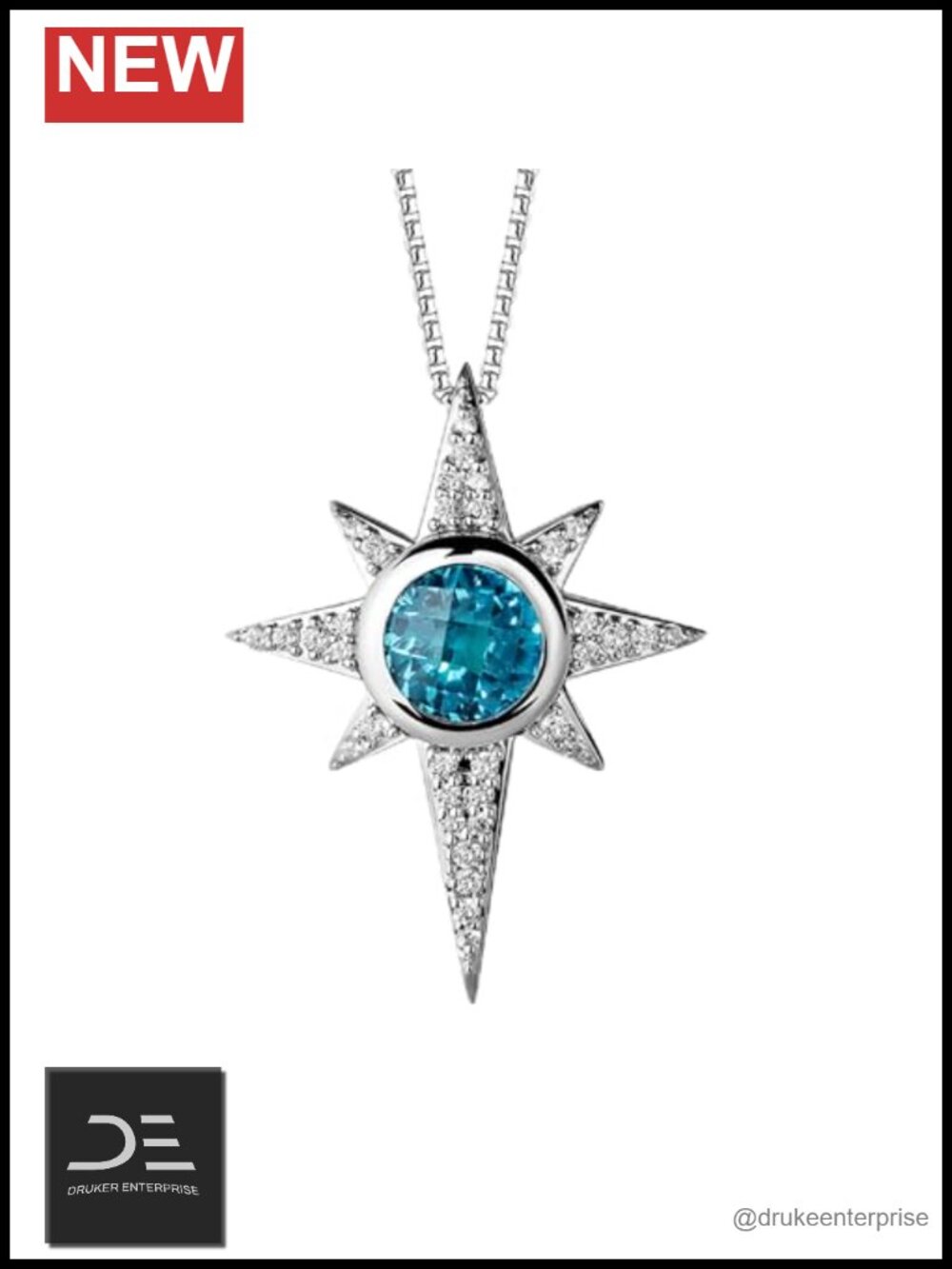 Swiss Blue Topaz Diamond Sterling Silver Kyber Crystal Pendant Necklace, Fine